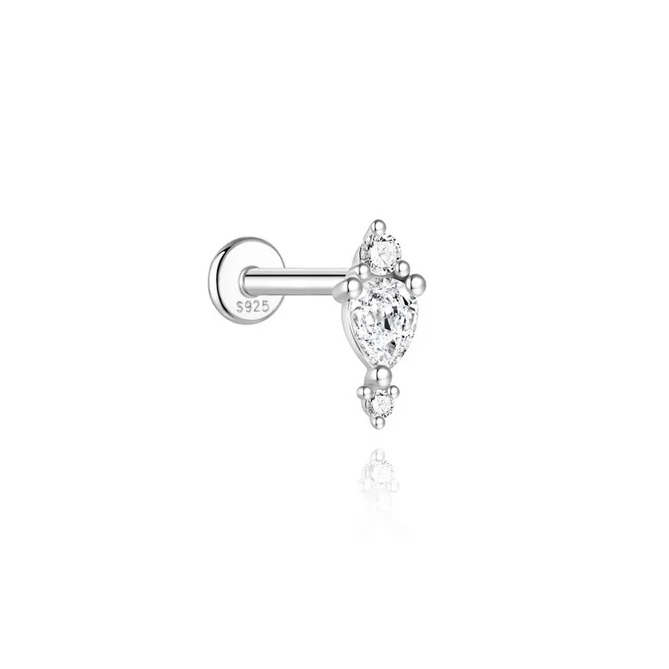 S925 sterling silver spliced ​​moissanite flat head thread piercing cartilage earrings light luxury ear bone nail piercing earrings