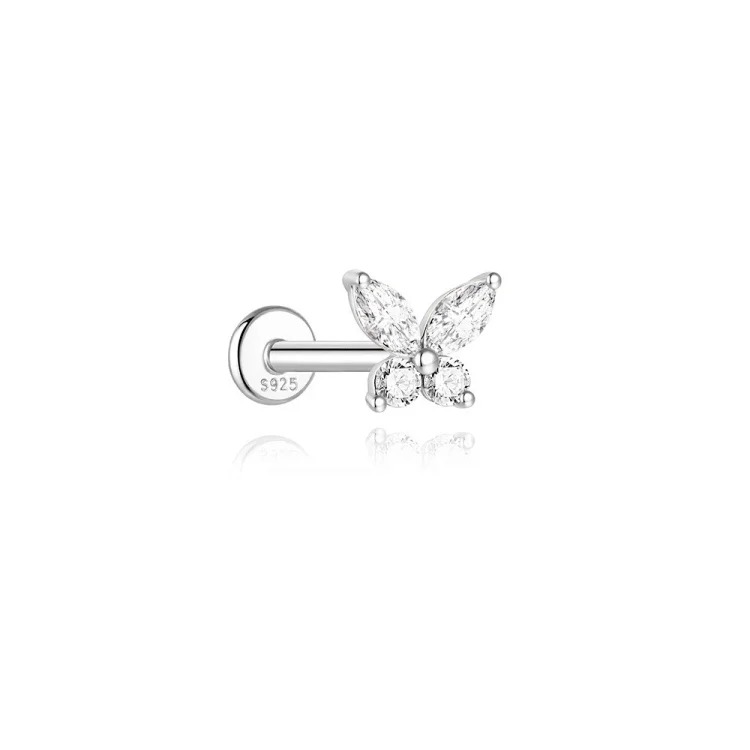 S925 sterling silver spliced ​​moissanite flat head thread piercing cartilage earrings light luxury ear bone nail piercing earrings