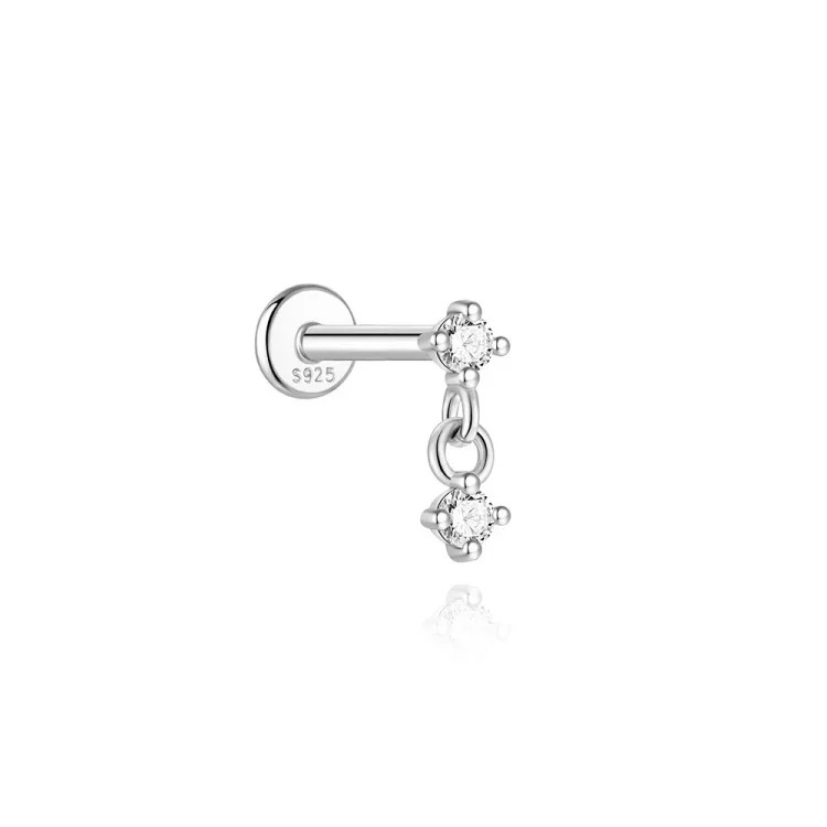 S925 sterling silver spliced ​​moissanite flat head thread piercing cartilage earrings light luxury ear bone nail piercing earrings