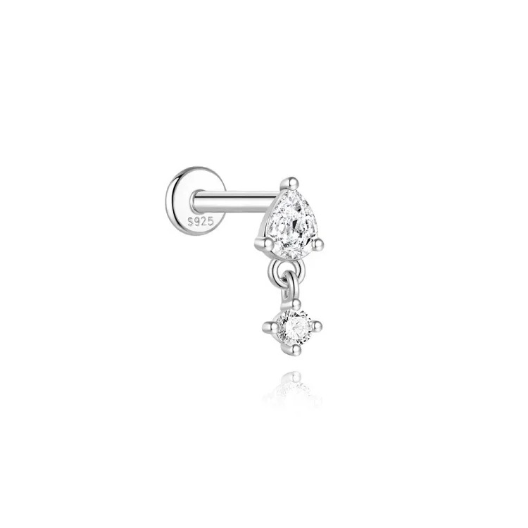 S925 sterling silver spliced ​​moissanite flat head thread piercing cartilage earrings light luxury ear bone nail piercing earrings