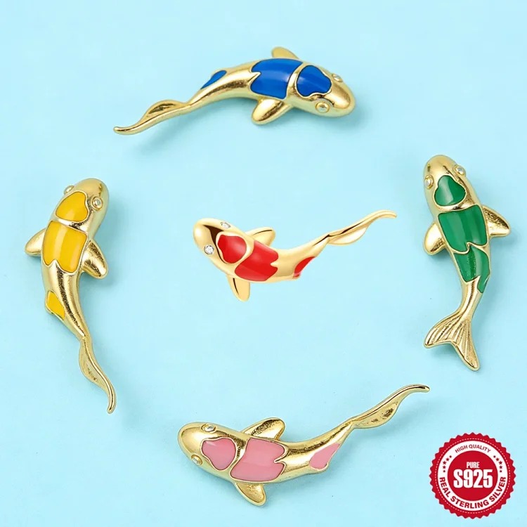 S925 sterling silver diamond koi animal flat head thread piercing bone nails European and American ear jewelry ear piercing earrings