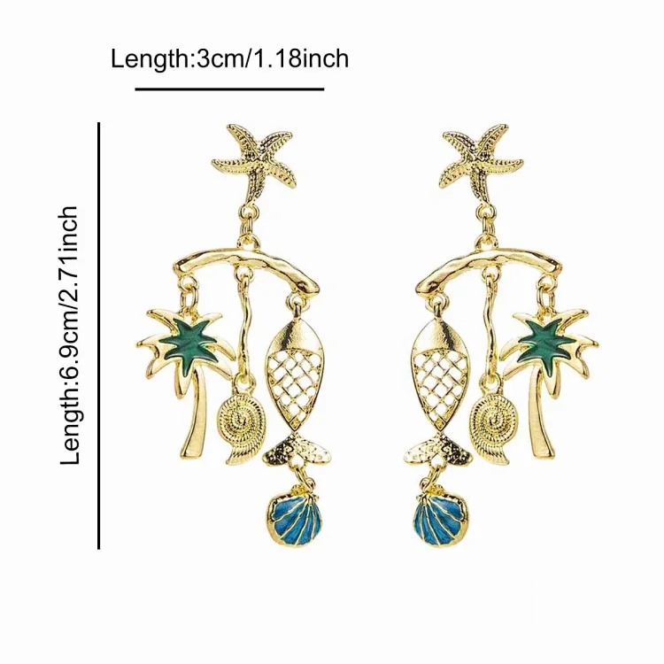 Summer bohemian vacation style accessories, marine life pendant earrings, light luxury and high-end foreign trade shell jewelry