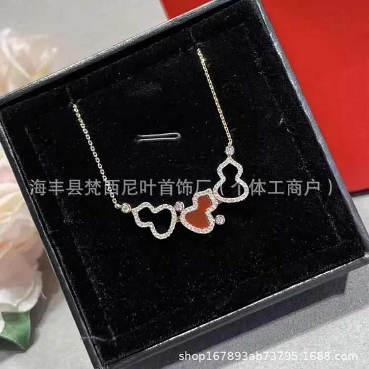 Gucci High unicorn gourd necklace sterling silver double gourd red agate white mother-of-pearl necklace one piece drop shipping live supply