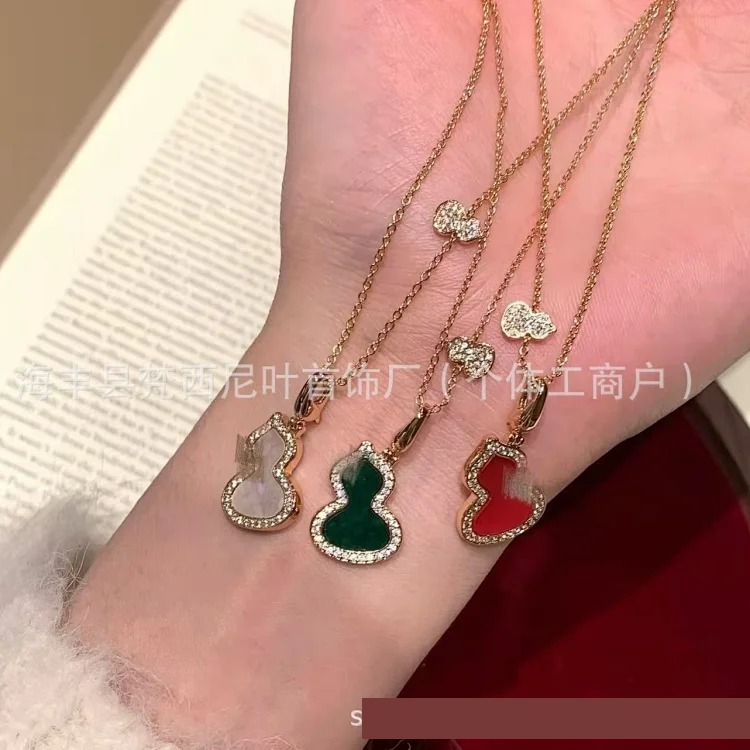 Gucci High unicorn gourd necklace sterling silver double gourd red agate white mother-of-pearl necklace one piece drop shipping live supply
