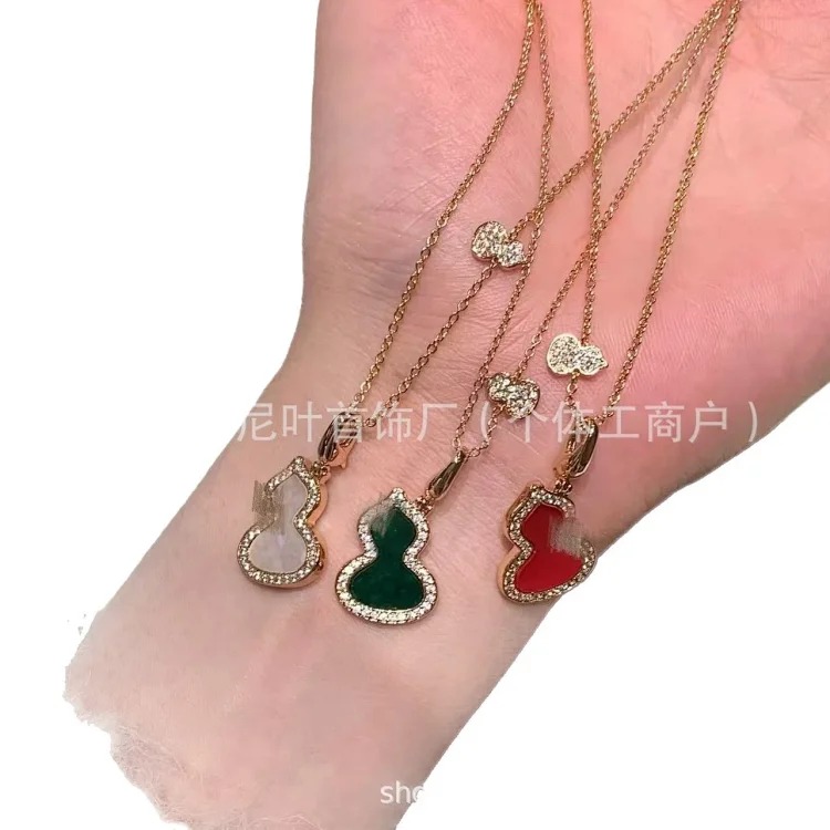 Gucci High unicorn gourd necklace sterling silver double gourd red agate white mother-of-pearl necklace one piece drop shipping live supply