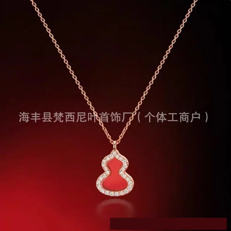Gucci High unicorn gourd necklace sterling silver double gourd red agate white mother-of-pearl necklace one piece drop shipping live supply
