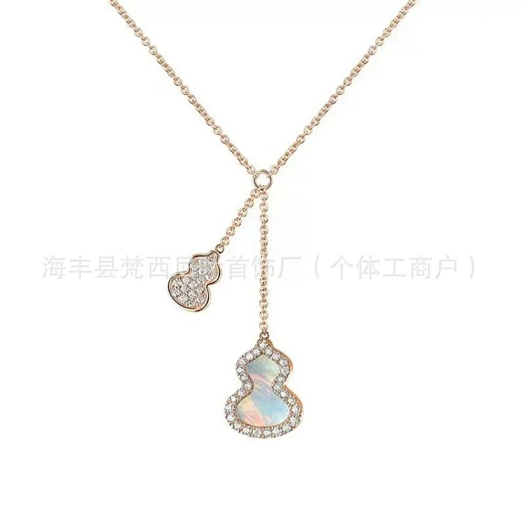 Gucci High unicorn gourd necklace sterling silver double gourd red agate white mother-of-pearl necklace one piece drop shipping live supply