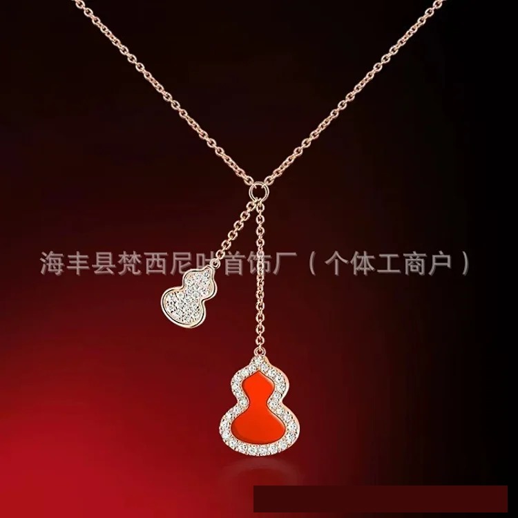 Gucci High unicorn gourd necklace sterling silver double gourd red agate white mother-of-pearl necklace one piece drop shipping live supply