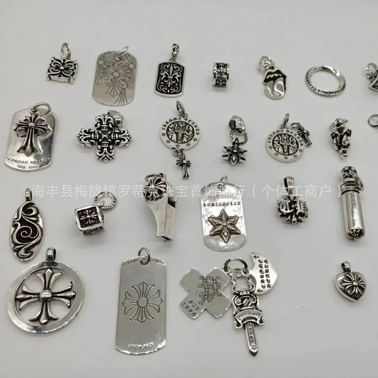 Chrome Hearts CH Crowe necklace s925 standard retro old cross anchor pendant casual matching necklace Europe and America cross-border