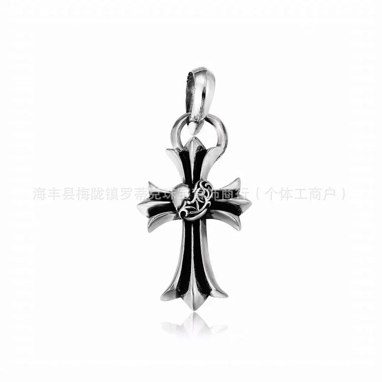 Chrome Hearts CH Crowe necklace s925 standard retro old cross anchor pendant casual matching necklace Europe and America cross-border