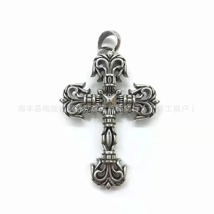 Chrome Hearts CH Crowe necklace s925 standard retro old cross anchor pendant casual matching necklace Europe and America cross-border