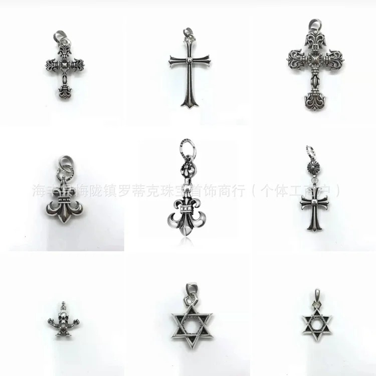 Chrome Hearts CH Crowe necklace s925 standard retro old cross anchor pendant casual matching necklace Europe and America cross-border