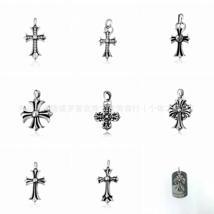 Chrome Hearts CH Crowe necklace s925 standard retro old cross anchor pendant casual matching necklace Europe and America cross-border