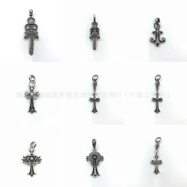 Chrome Hearts CH Crowe necklace s925 standard retro old cross anchor pendant casual matching necklace Europe and America cross-border