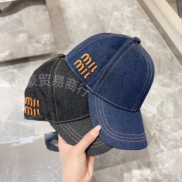Miaojia's new mi letter denim letter embroidery baseball cap denim all-match light luxury peaked hat for men and women sun visor
