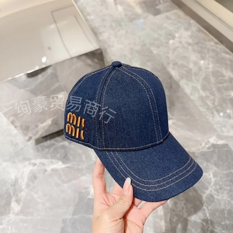 Miaojia's new mi letter denim letter embroidery baseball cap denim all-match light luxury peaked hat for men and women sun visor