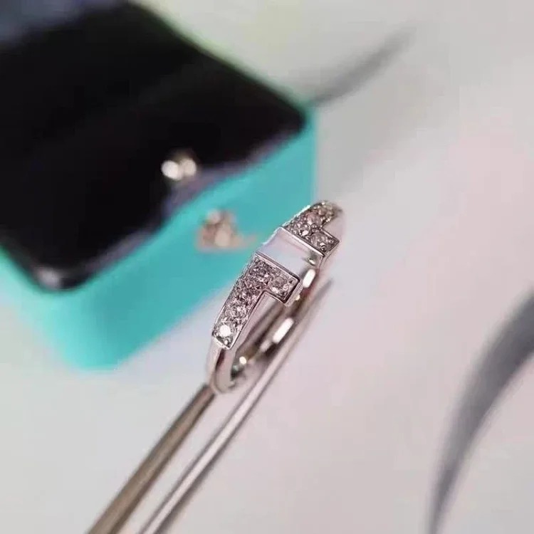 Ring for women, natural mother-of-pearl diamond plated 18k niche design couple ring image 3