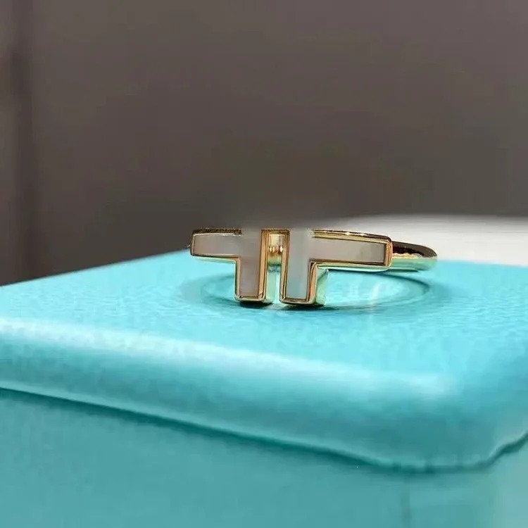 Ring for women, natural mother-of-pearl diamond plated 18k niche design couple ring image 6