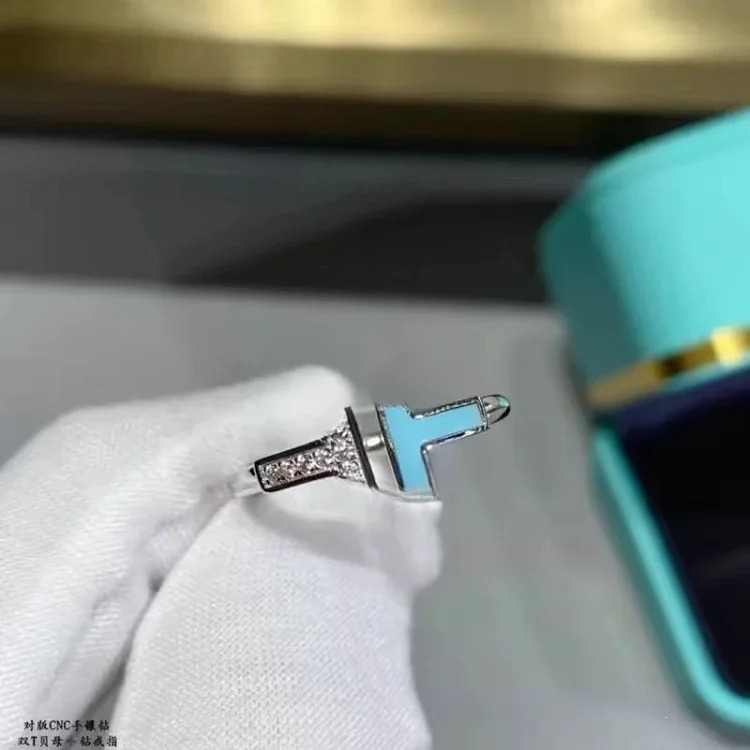Ring for women, natural mother-of-pearl diamond plated 18k niche design couple ring image 7