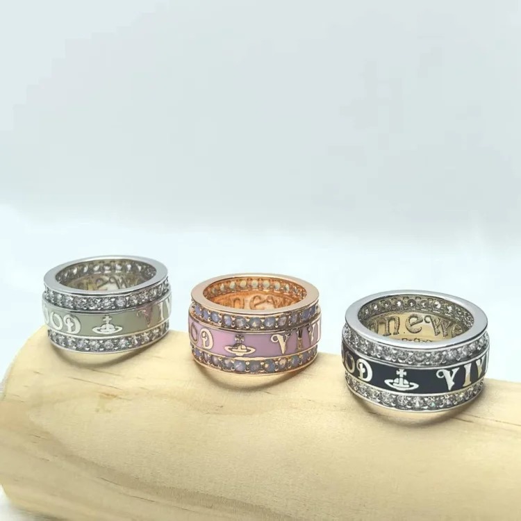 Queen Mother York Full Diamond Wide Painted Letter Ring Women's Light Luxury Fashion Internet Celebrity Saturn Ring High Version