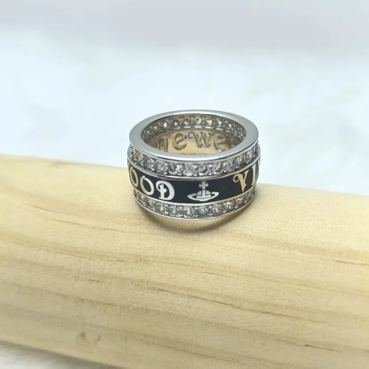 Queen Mother York Full Diamond Wide Painted Letter Ring Women's Light Luxury Fashion Internet Celebrity Saturn Ring High Version