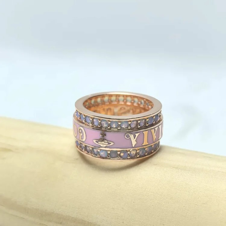 Queen Mother York Full Diamond Wide Painted Letter Ring Women's Light Luxury Fashion Internet Celebrity Saturn Ring High Version