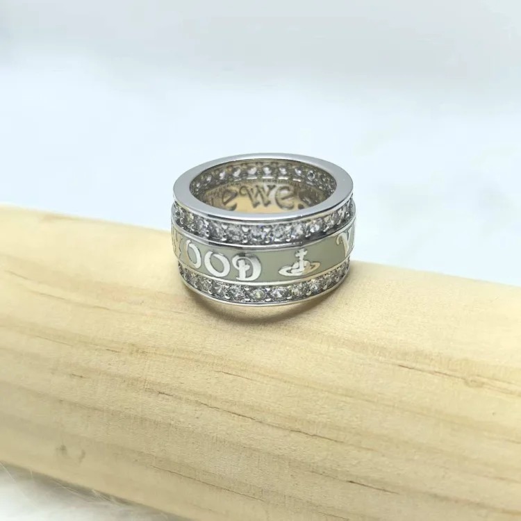 Queen Mother York Full Diamond Wide Painted Letter Ring Women's Light Luxury Fashion Internet Celebrity Saturn Ring High Version