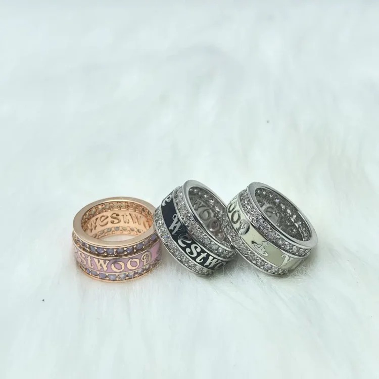 Queen Mother York Full Diamond Wide Painted Letter Ring Women's Light Luxury Fashion Internet Celebrity Saturn Ring High Version