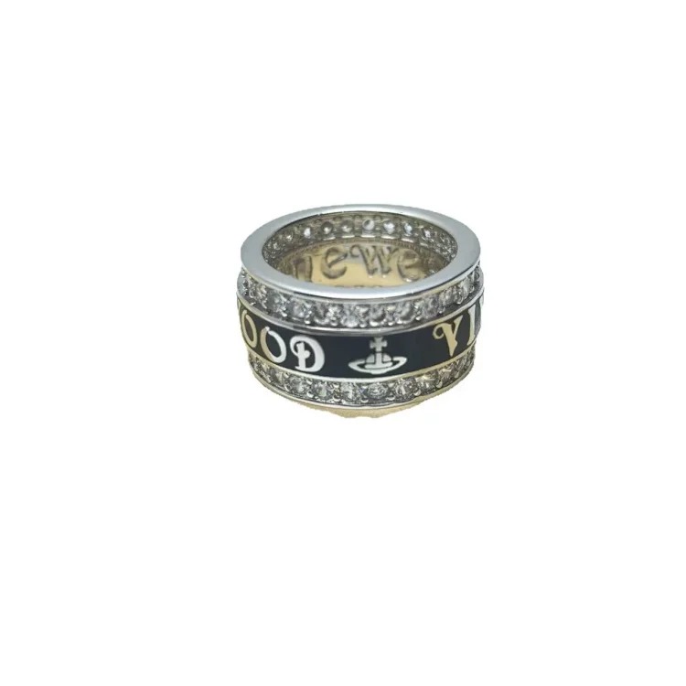Queen Mother York Full Diamond Wide Painted Letter Ring Women's Light Luxury Fashion Internet Celebrity Saturn Ring High Version