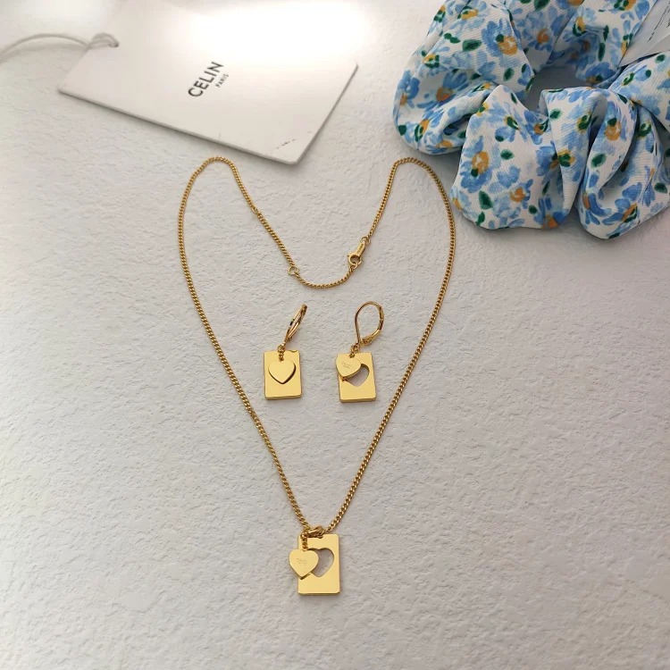 Celine Arc de Triomphe square plate hollow love puzzle necklace French light luxury simple earrings small fragrant palace style women's necklace