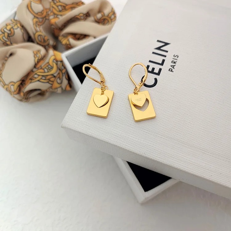 Celine Arc de Triomphe square plate hollow love puzzle necklace French light luxury simple earrings small fragrant palace style women's necklace
