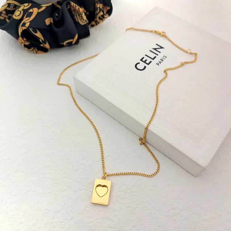 Celine Arc de Triomphe square plate hollow love puzzle necklace French light luxury simple earrings small fragrant palace style women's necklace
