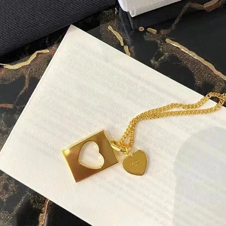 Celine Arc de Triomphe square plate hollow love puzzle necklace French light luxury simple earrings small fragrant palace style women's necklace