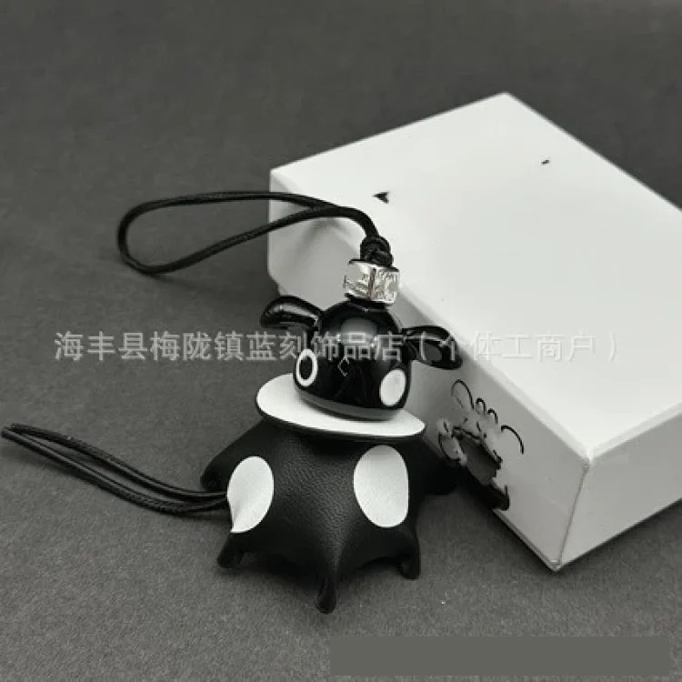 Luojia Xiaohei black first-layer cowhide elf pendant car keychain pendant bag pendant exquisite leather art