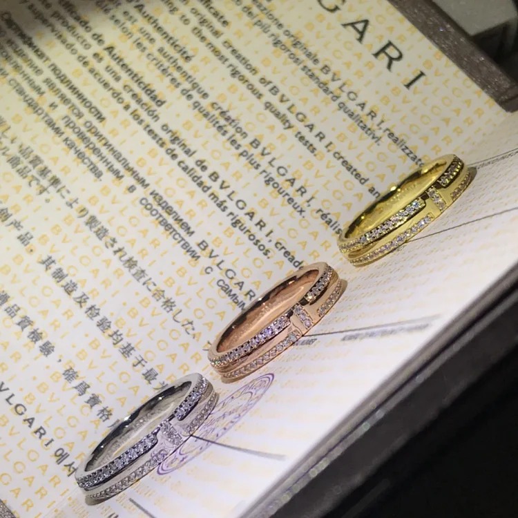 Top lead free Tifn V gold double T full diamond and half diamond ring
