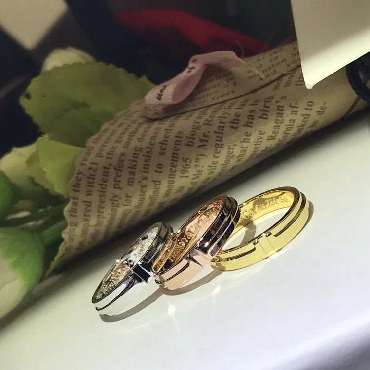 Top lead free Tifn V gold double T full diamond and half diamond ring