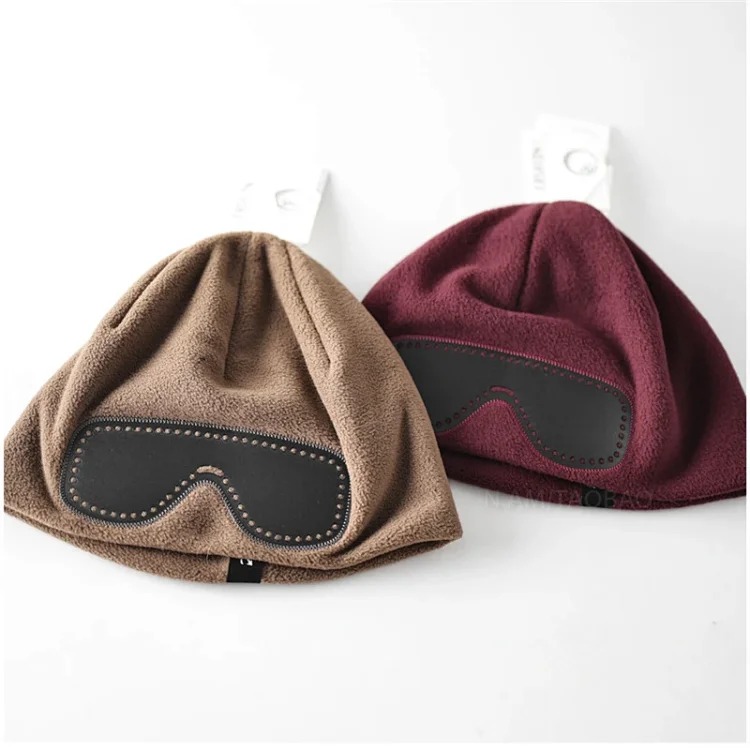 New autumn and winter outdoor warm polar fleece leather sunglasses pullover hat for men and women, simple, fashionable and trendy cold hat