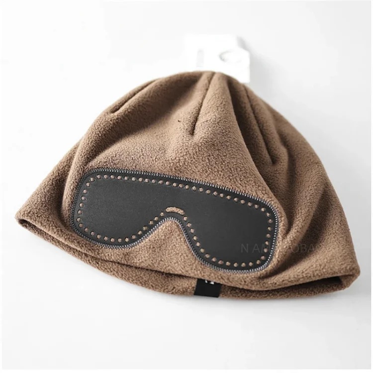 New autumn and winter outdoor warm polar fleece leather sunglasses pullover hat for men and women, simple, fashionable and trendy cold hat