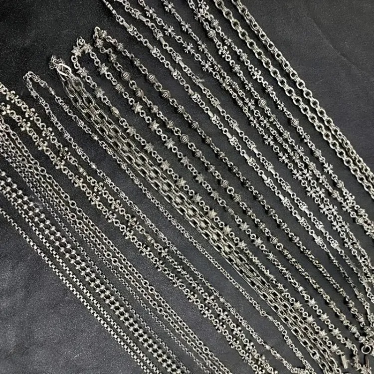 Chrome Hearts CH trendy brand retro distressed Crow necklace wholesale men's and women's double-sided sword cross flower necklace European and American sweater chain