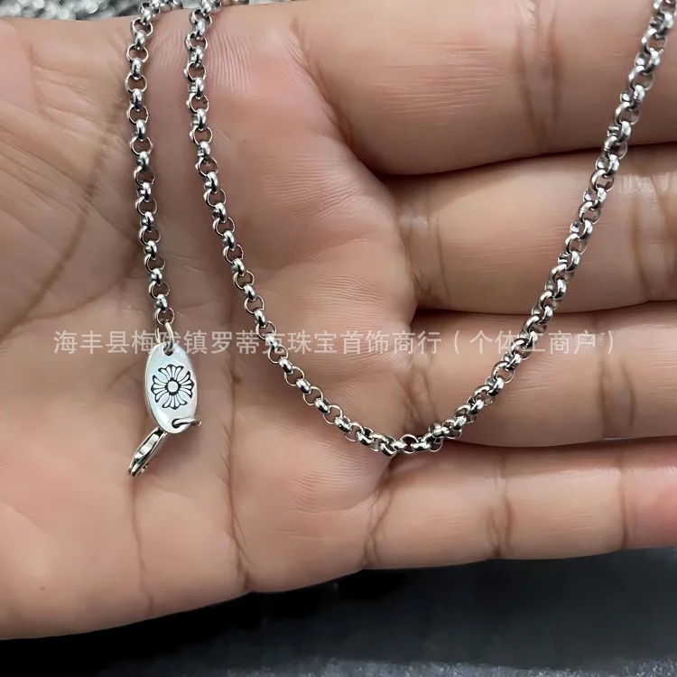 Chrome Hearts CH trendy brand retro distressed Crow necklace wholesale men's and women's double-sided sword cross flower necklace European and American sweater chain image 4