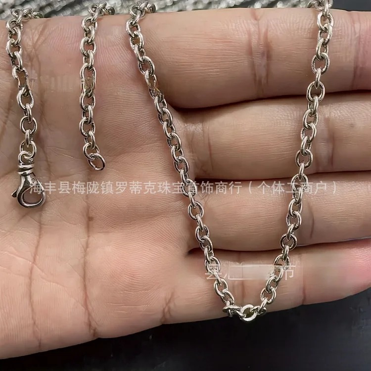 Chrome Hearts CH trendy brand retro distressed Crow necklace wholesale men's and women's double-sided sword cross flower necklace European and American sweater chain image 5