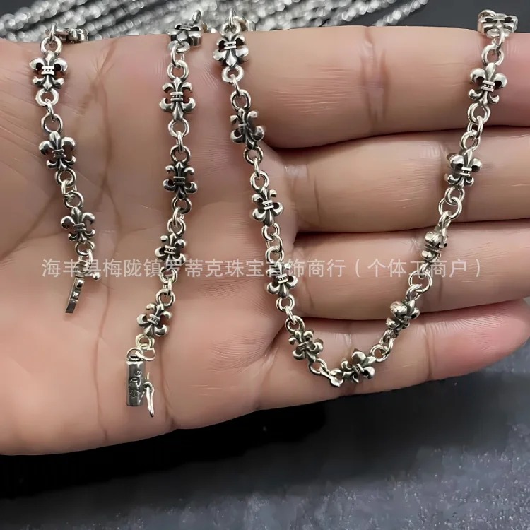 Chrome Hearts CH trendy brand retro distressed Crow necklace wholesale men's and women's double-sided sword cross flower necklace European and American sweater chain image 6