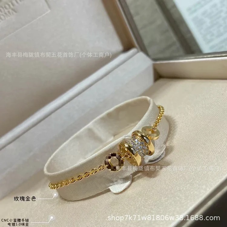 V gold high Baojia Seiko CNC full diamond spring bracelet rose gold thick plated 18K gold small waist bracelet image 2