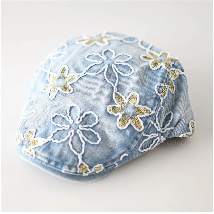 New line flower gold sequin denim forward hat women's niche personality versatile fashion sun visor peaked hat trend image 7