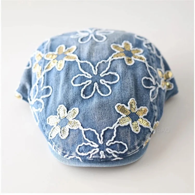 New line flower gold sequin denim forward hat women's niche personality versatile fashion sun visor peaked hat trend image 9