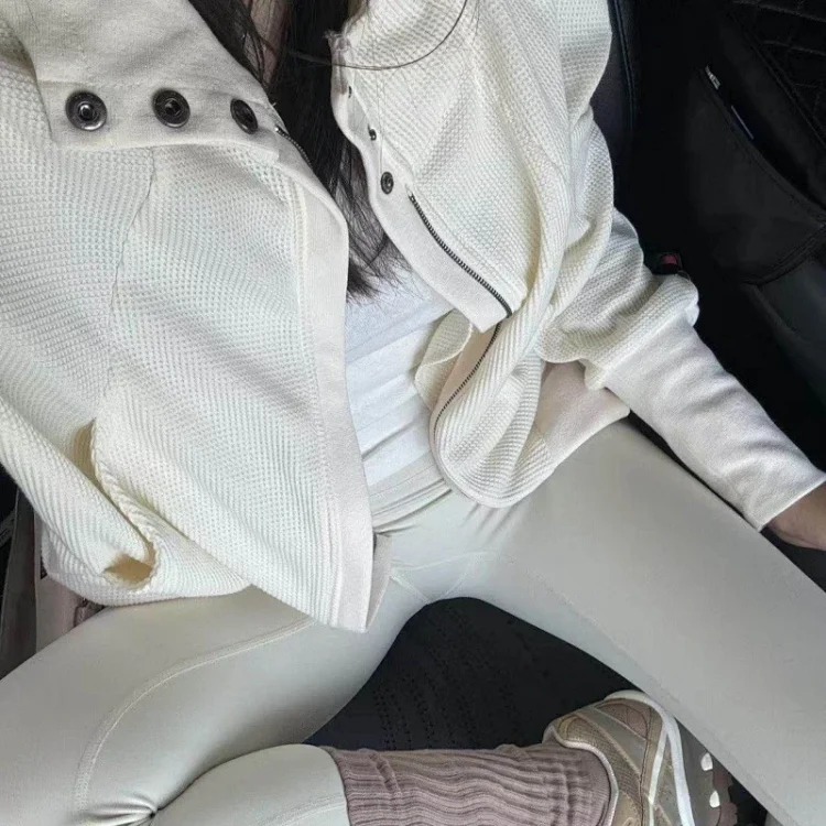 Ao cream ivory yoga pants high waist stretch yoga fitness running fitness leggings for outer wear