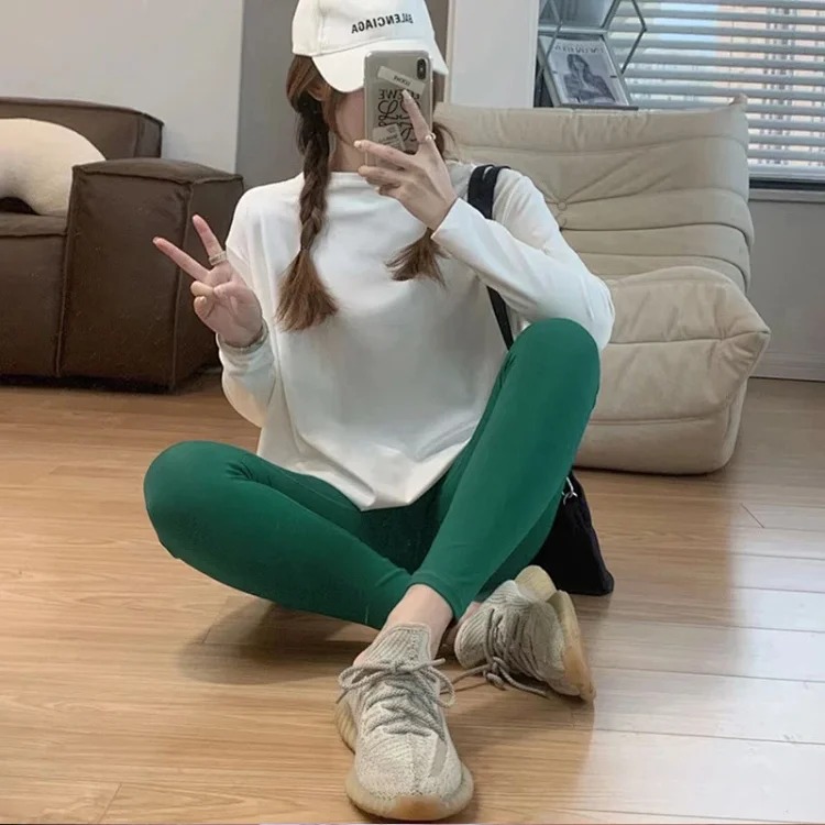 Ao cream ivory yoga pants high waist stretch yoga fitness running fitness leggings for outer wear