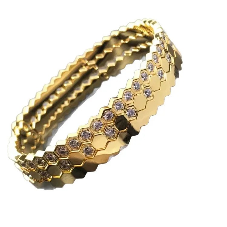 Cross-border hot style high Shangjia honeycomb bracelet, exquisitely carved three-dimensional high-definition steel stamp, thick gold plating, non-fading bracelet