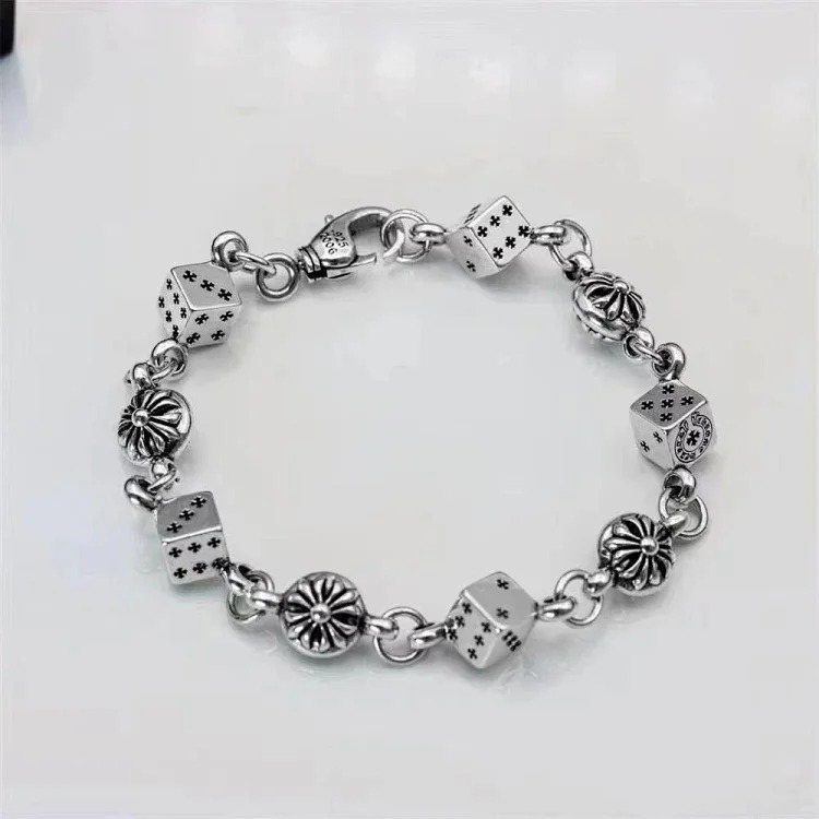 Crowe retro thick letter bracelet dice scout flower cross flower ball full flower gold bracelet