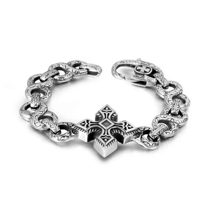 Crowe retro thick letter bracelet dice scout flower cross flower ball full flower gold bracelet